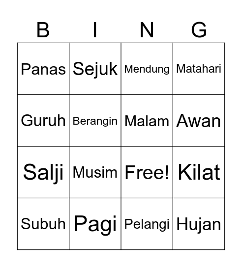 Cuaca Bingo Card