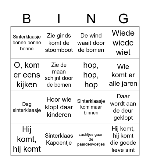 sinterklaasbingo Card