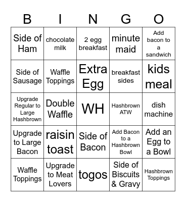 Waffle House Training Bingo Card