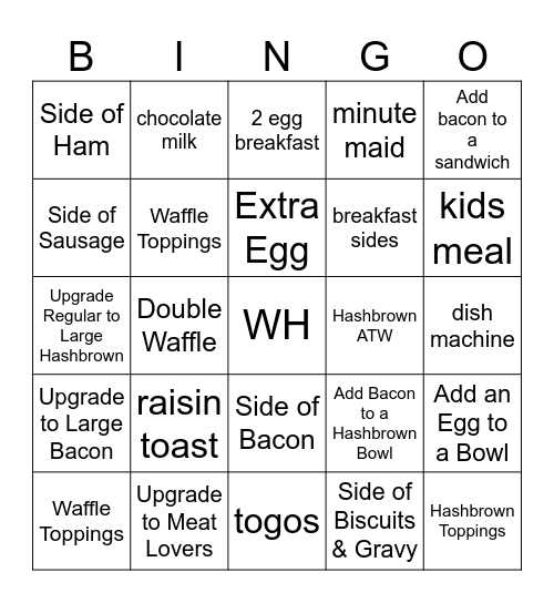 Waffle House Training Bingo Card