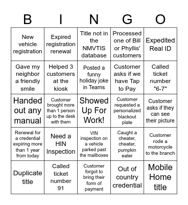 BMV-ingo! Bingo Card