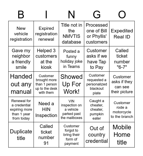 BMV-ingo! Bingo Card