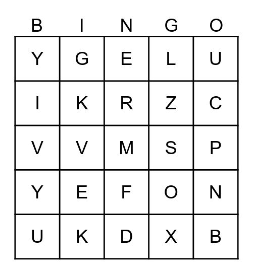 Alphabet Bingo Card