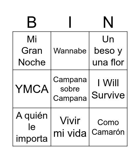 Bingo musical Bingo Card