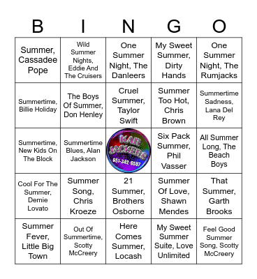 Kar Jackers "Summertime" Bingo Card