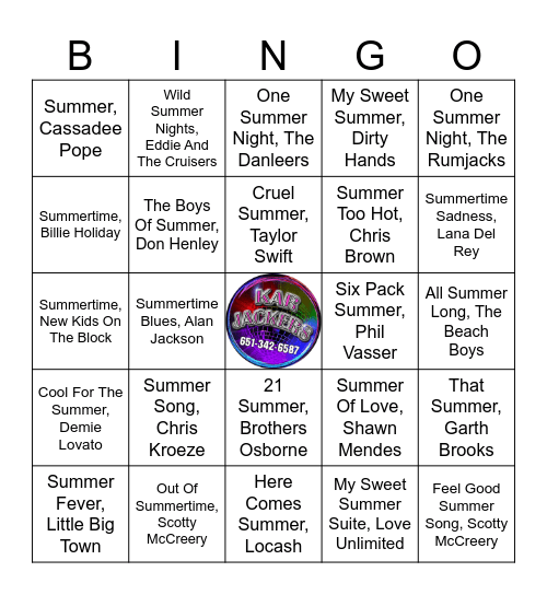 Kar Jackers "Summertime" Bingo Card