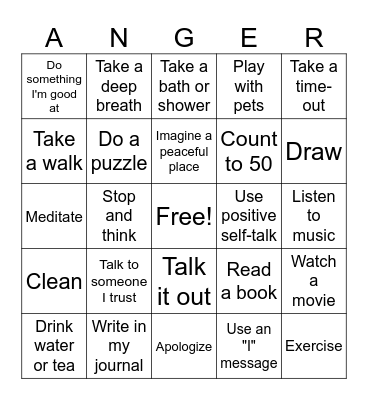 Anger Bingo Card