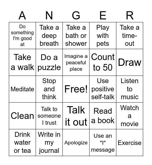 Anger Bingo Card