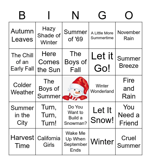 Songs of the Seasons Bingo Card