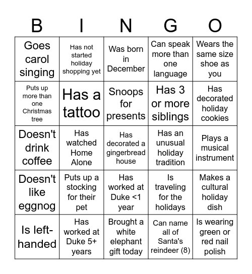 CRU Holiday Mingle Bingo Card
