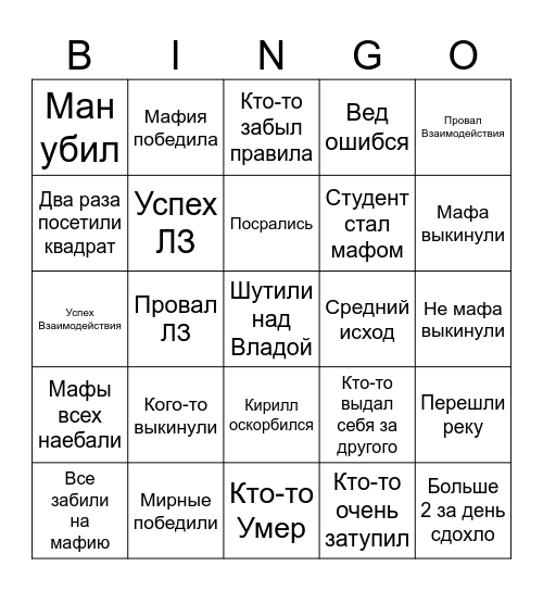 Сраная партия Bingo Card