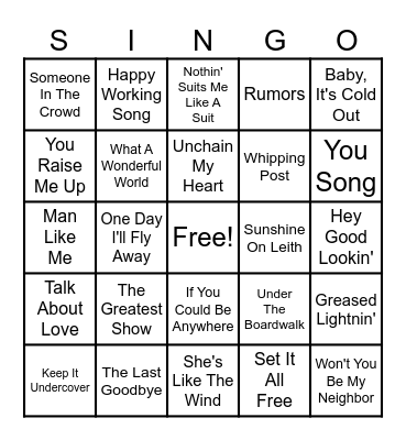 Actors and Actress That Can Sing Bingo Card