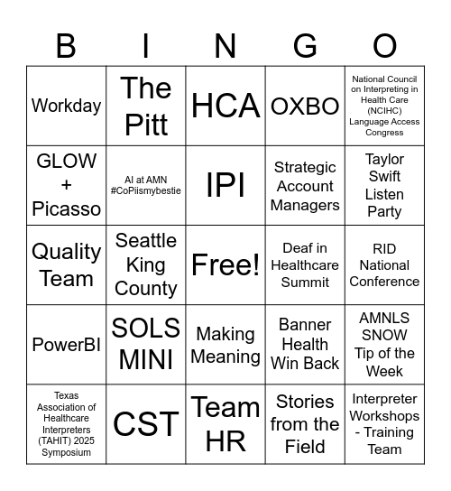 Yearbook Bingo Card