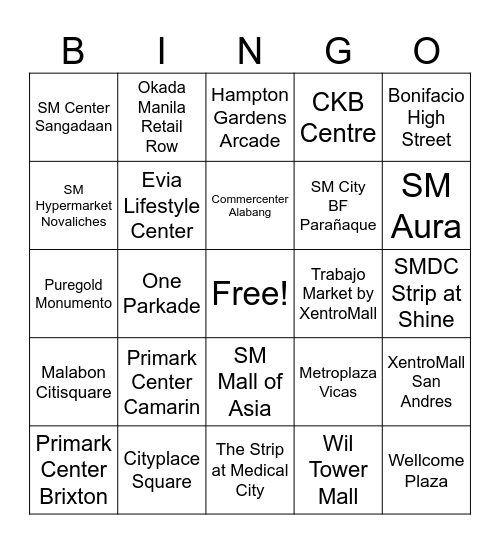 2026 Metro Manila Malls Bingo Card