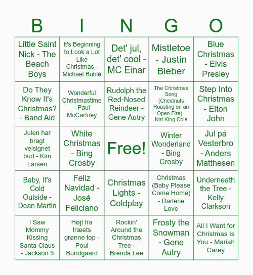 Sanos: Christmas Music Bingo Card