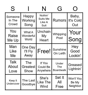 Actors and Actress That Can Sing Bingo Card