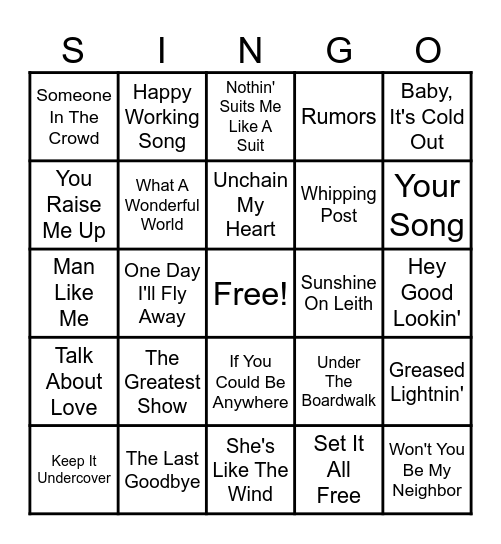 Actors and Actress That Can Sing Bingo Card