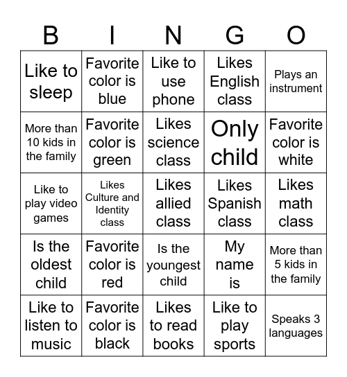 Untitled Bingo Card