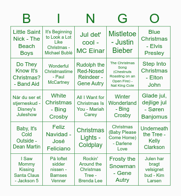 Sanos: Christmas Music Bingo Card