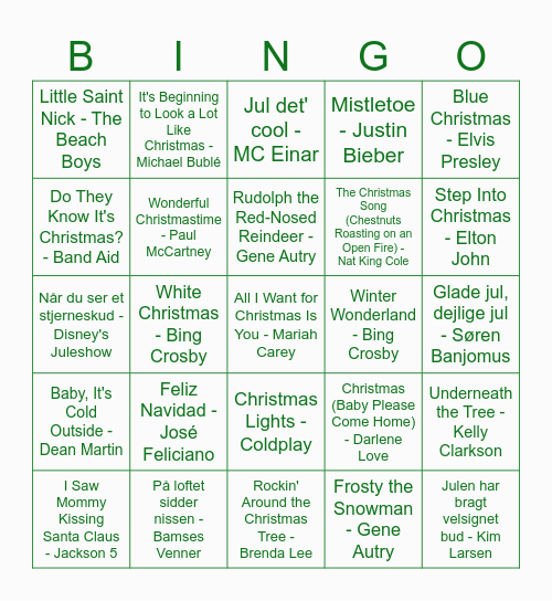 Sanos: Christmas Music Bingo Card