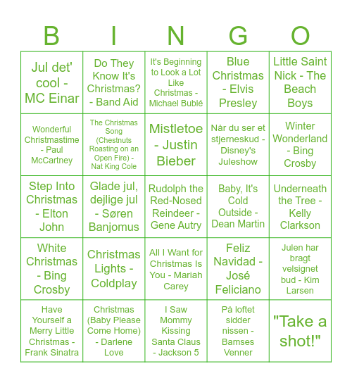 Sanos: Christmas Music Bingo Card