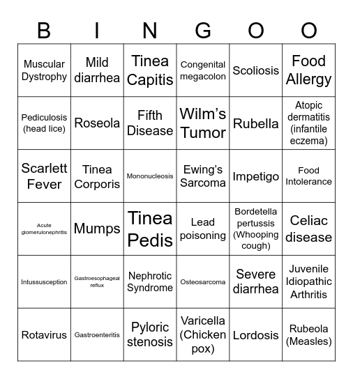 Unit 7 Peds Bingo Card
