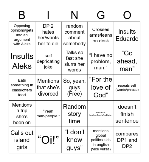 bingo card act Bingo Card
