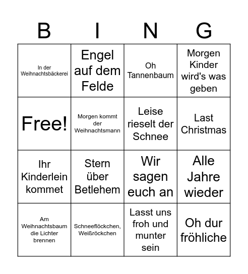 Weihnachtsliederbingo Card