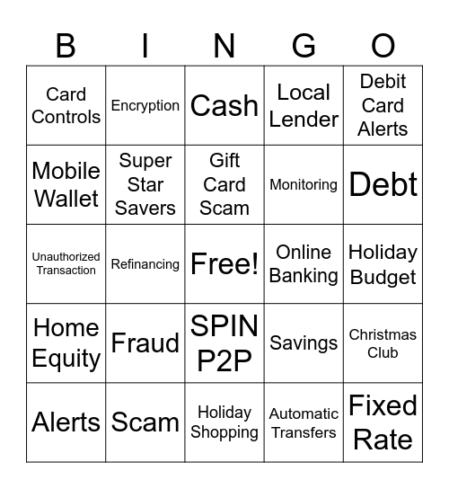 Holiday Financial Cheer Bingo Card