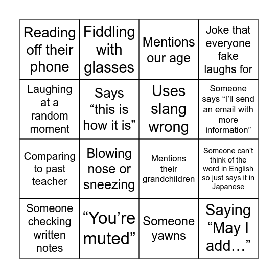 Meeting Bingo Card