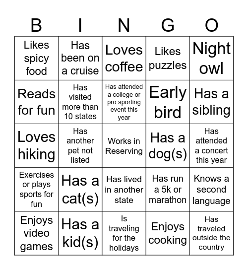 NW Reserving Bingo - Pets and Kids Bingo Card