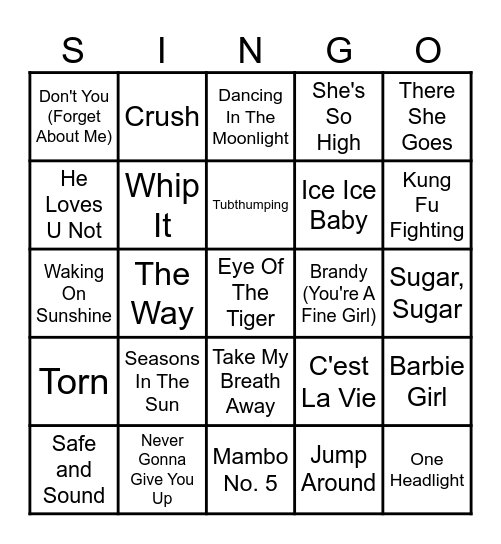 One Hit Wonders Bingo Card