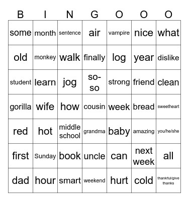 Final Exam Bingo Card
