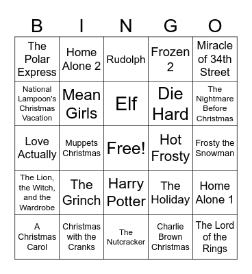 Bingo Bells: Movies Bingo Card