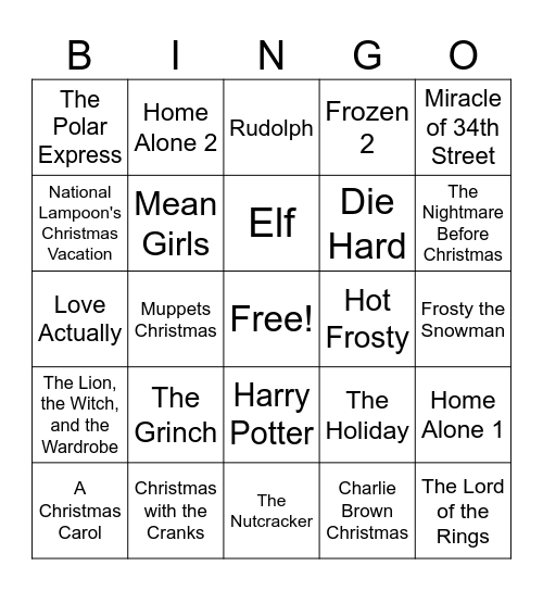 Bingo Bells: Movies Bingo Card
