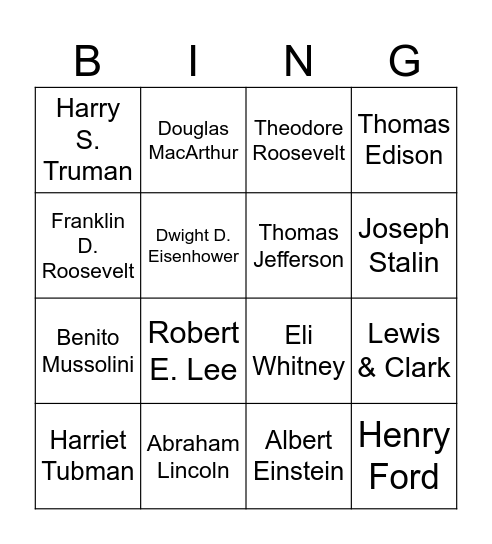 WWII Key Figures BINGO Card