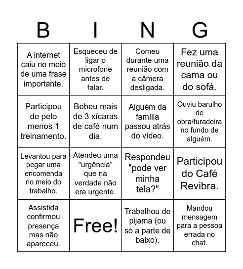 Bingo da Revibra Bingo Card