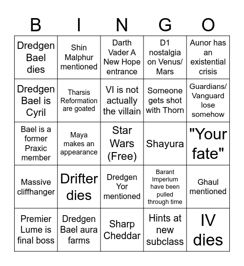 Renegades Campaign Bingo Card