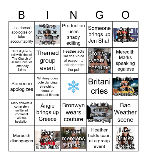 Girls' Trip - RHOSLC Edition (Winter 2025) Bingo Card