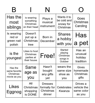 Jingle Mingle Bingo Card