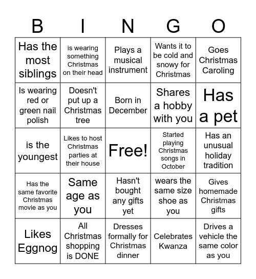 Jingle Mingle Bingo Card