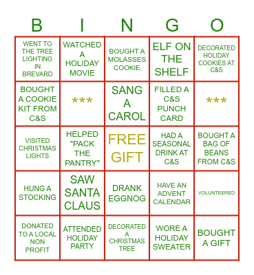 CUP & SAUCER CHRISTMAS Bingo Card