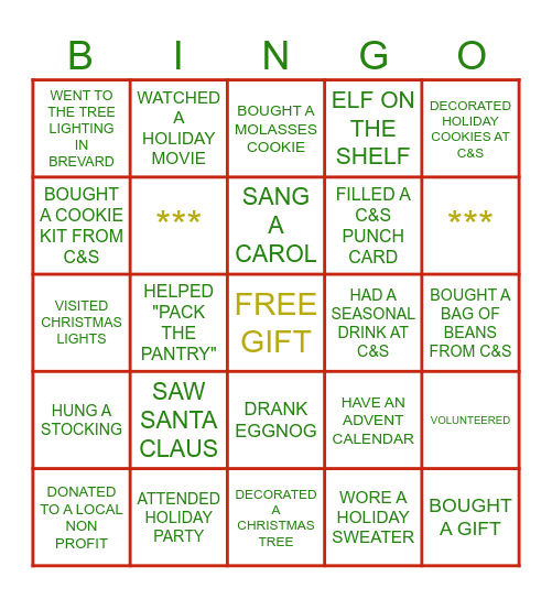 CUP & SAUCER CHRISTMAS Bingo Card