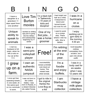 Mingle to find who I am! Bingo Card