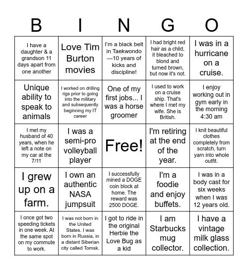 Mingle to find who I am! Bingo Card