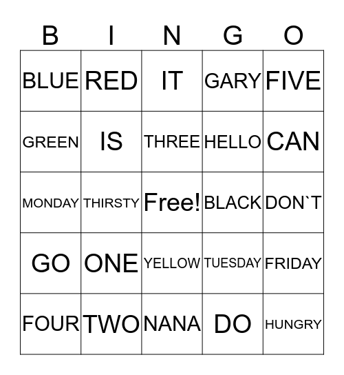 OPEN CLASS Bingo Card