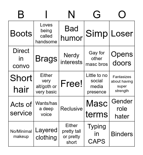 GNC Masc Bingo Card