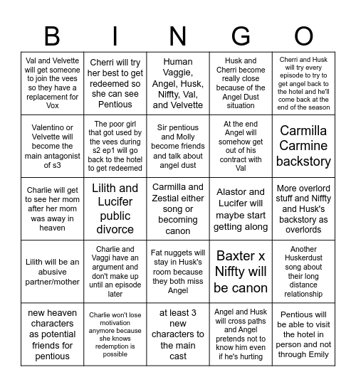 Hazbin hotel s3 bingo Card