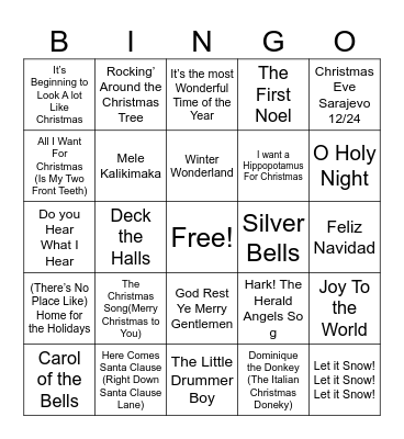 Christmas Songs Bingo Card