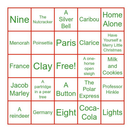 Cambridge Holiday Bingo Card